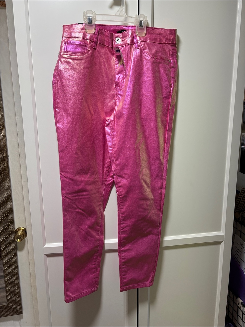 Women's Metallic Hot Pink Skinny Jeans